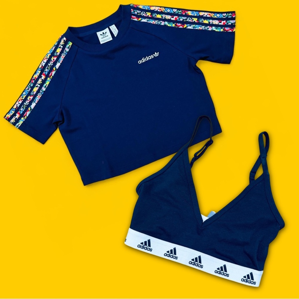 Rare ADIDAS ORIGINALS x LIBERTY LONDON 3-Stripes Infill Baby Tee + Bralette NEW